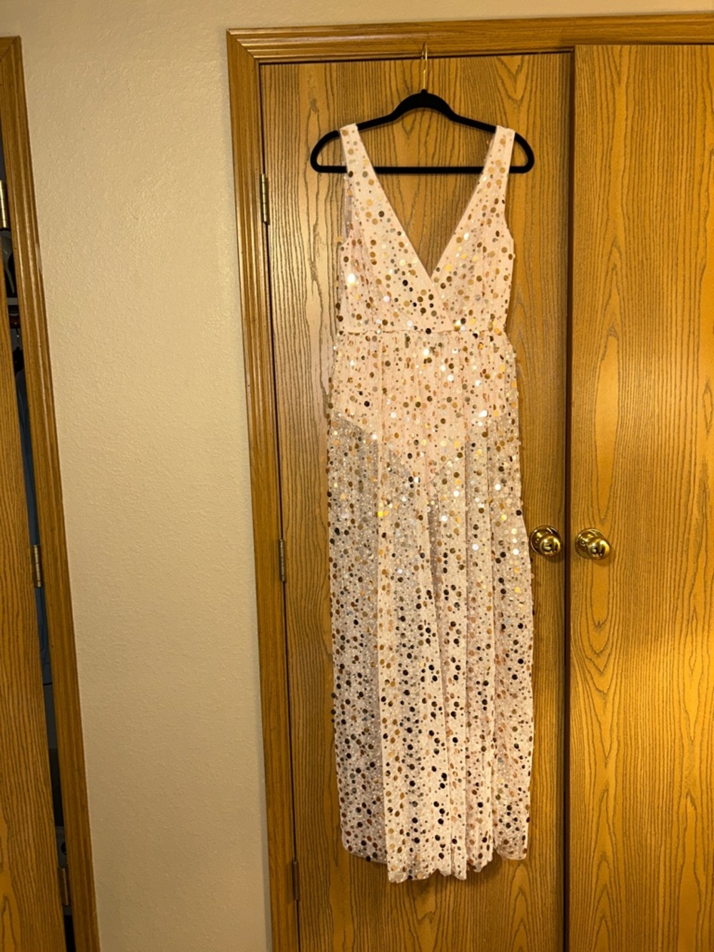 Lulu's Blush Pink Sequin V-Neck Maxi Dress